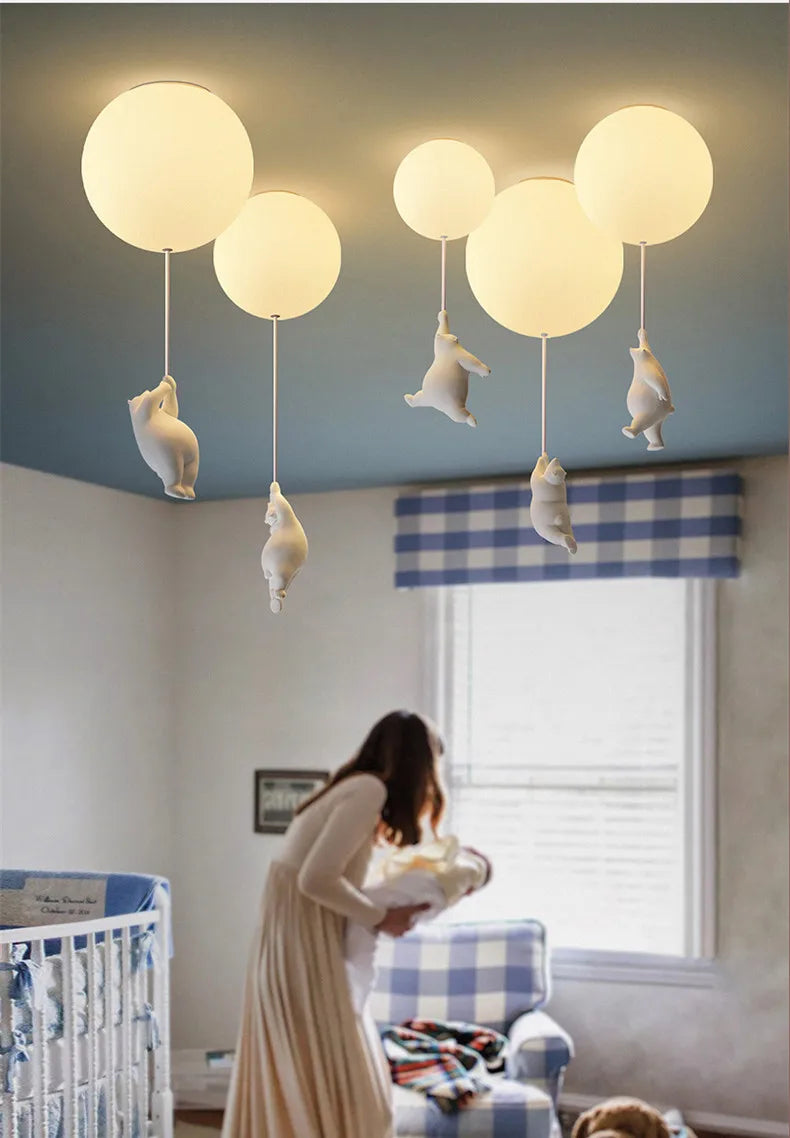Nordic Children's Little Bear Floating Balloon Ceiling Light Fixture