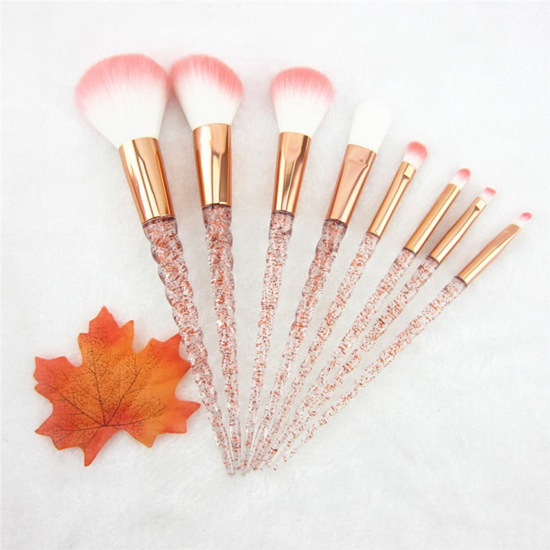 Makeup Brush Set / Red Glitter Diamond Crystal / 8 PC