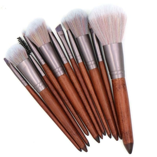 Makeup Brush Set / 11 PC / Natural Wood-Matte Coffee Aluminum