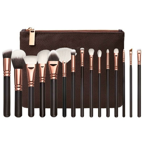 Makeup Brush Set / Storage Bag / Wood / 15 PC / Pink, Brown