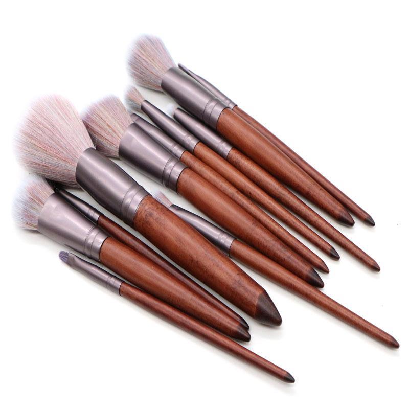 Makeup Brush Set / 11 PC / Natural Wood-Matte Coffee Aluminum