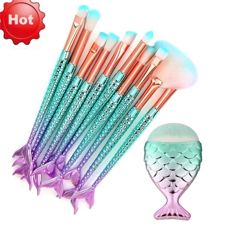 Makeup Brush Set / Mermaid Tail / 11 PC