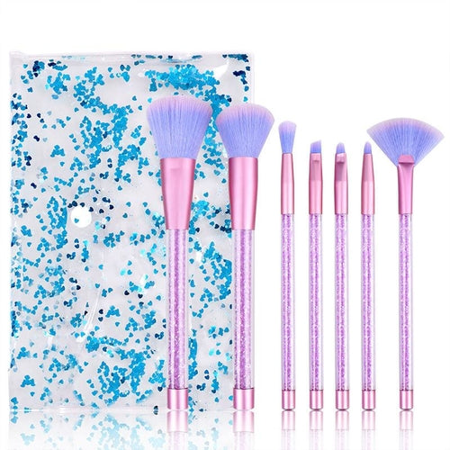 Makeup Brush Set with Case / Glitter / Multi-Color / 7 PC
