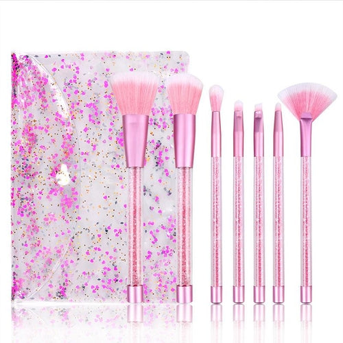Makeup Brush Set with Case / Glitter / Multi-Color / 7 PC