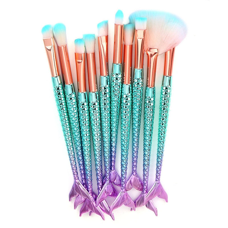 Makeup Brush Set / Mermaid Tail / 11 PC