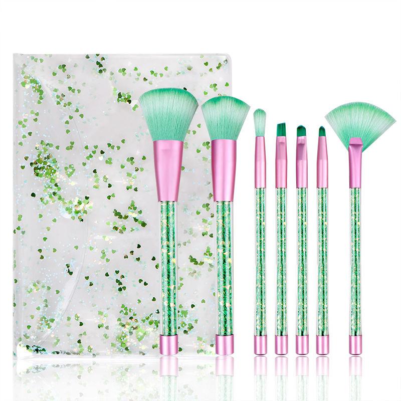 Makeup Brush Set with Case / Glitter / Multi-Color / 7 PC