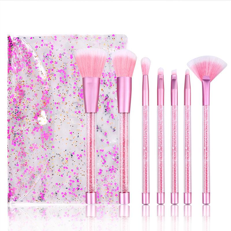 Makeup Brush Set with Case / Glitter / Multi-Color / 7 PC