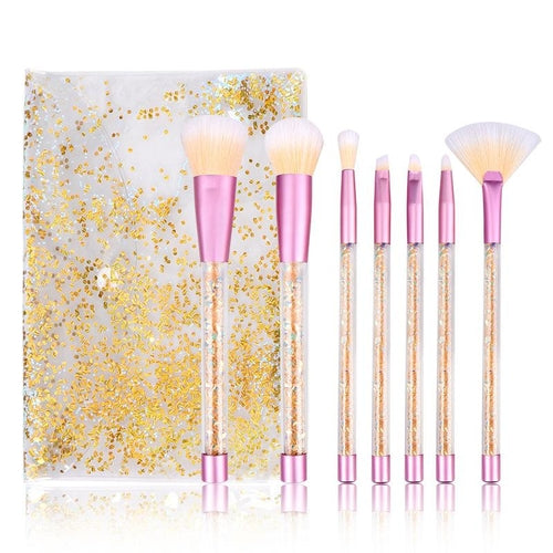 Makeup Brush Set with Case / Glitter / Multi-Color / 7 PC