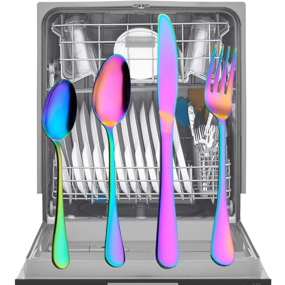 Silverware Flatware Cutlery Set / Rainbow Multicolor / 24 PC