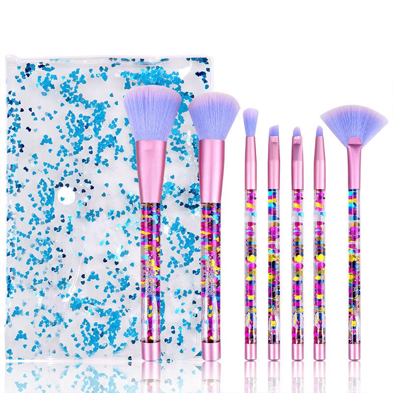 Makeup Brush Set with Case / Glitter / Multi-Color / 7 PC