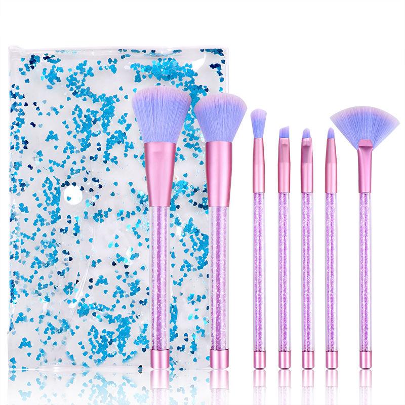 Makeup Brush Set with Case / Glitter / Multi-Color / 7 PC