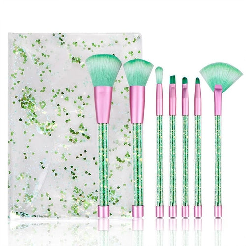 Makeup Brush Set with Case / Glitter / Multi-Color / 7 PC