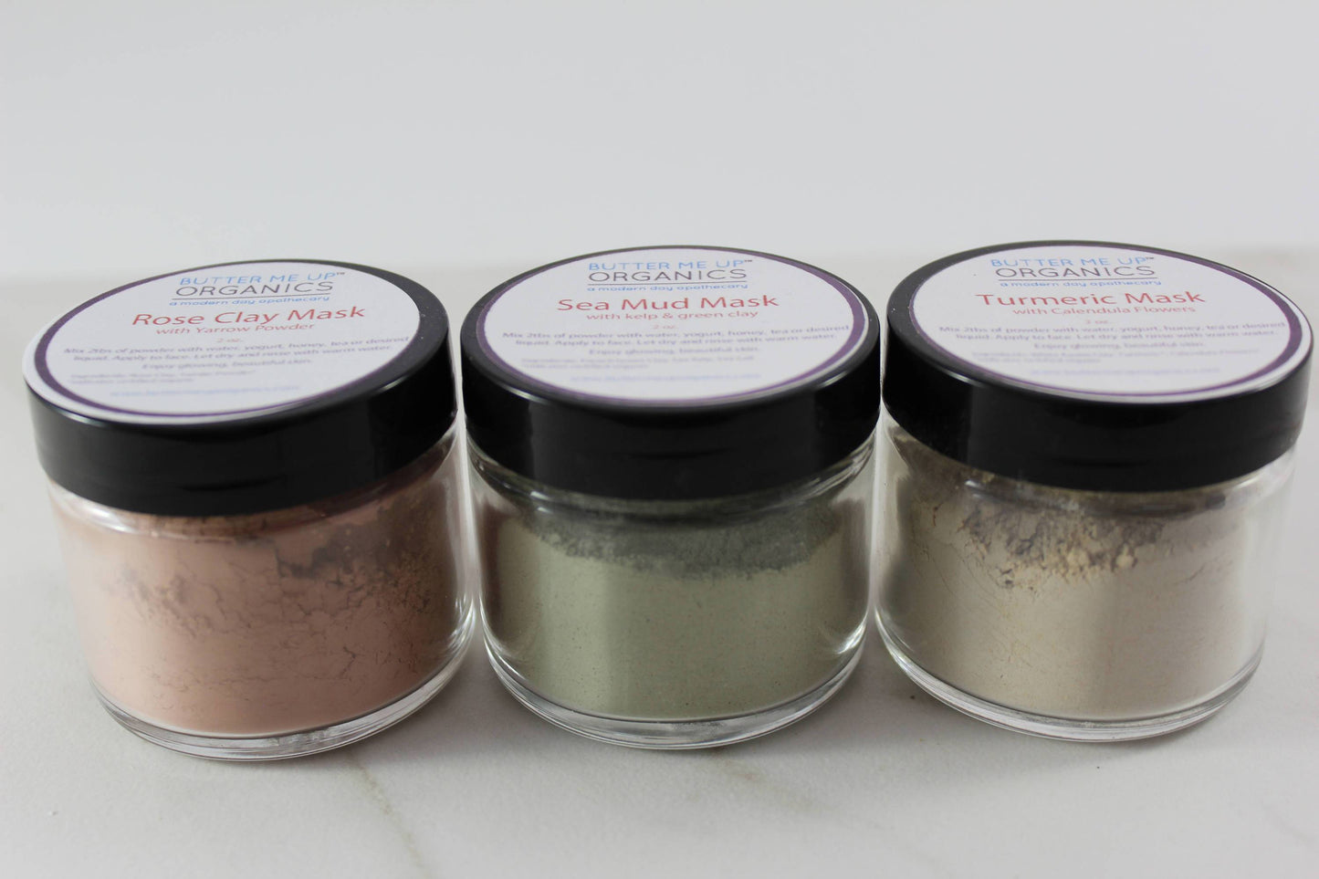 BUTTER ME UP ORGANICS Face Mask / Rose Clay, Sea Mud, Turmeric, Trio