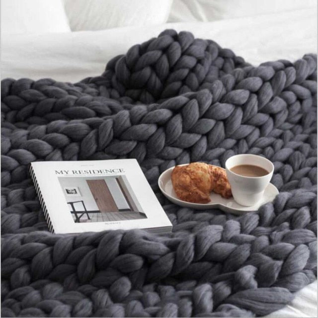 Chunky Knitted Wool Blanket / Throw