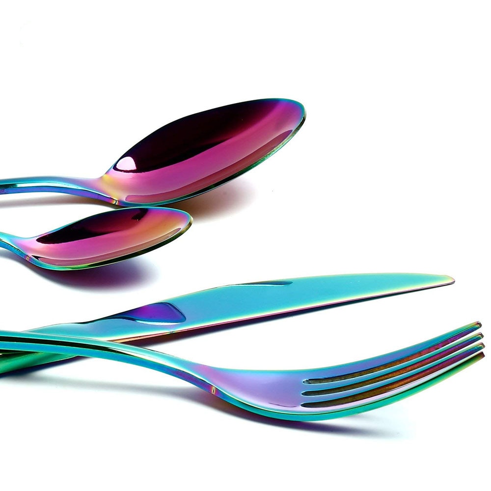 Silverware Flatware Cutlery Set / Rainbow Multicolor / 24 PC