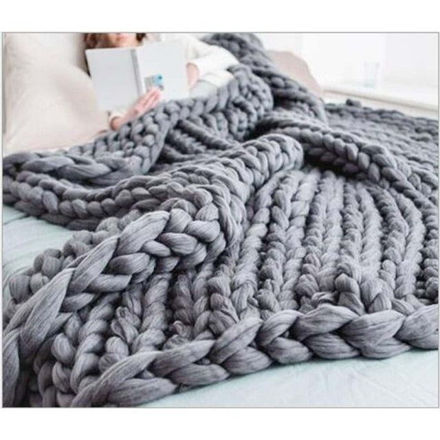 Chunky Knitted Wool Blanket / Throw