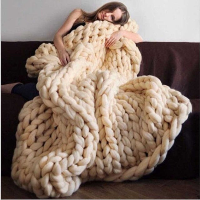 Chunky Knitted Wool Blanket / Throw