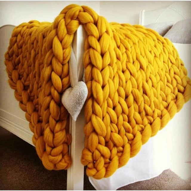 Chunky Knitted Wool Blanket / Throw