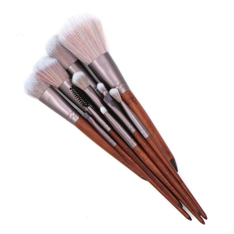 Makeup Brush Set / 11 PC / Natural Wood-Matte Coffee Aluminum