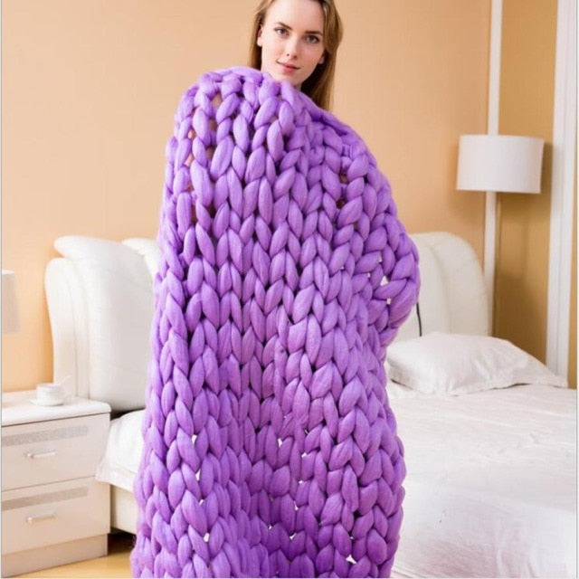 Chunky Knitted Wool Blanket / Throw