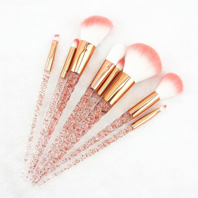 Makeup Brush Set / Red Glitter Diamond Crystal / 8 PC