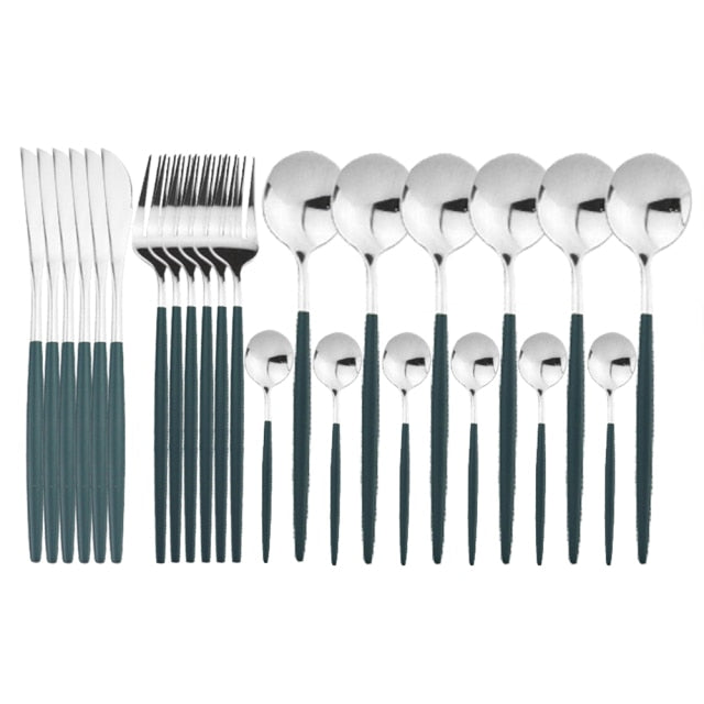 Silverware Flatware Cutlery Set / Stainless Steel / 24 PC / Multiple Colors