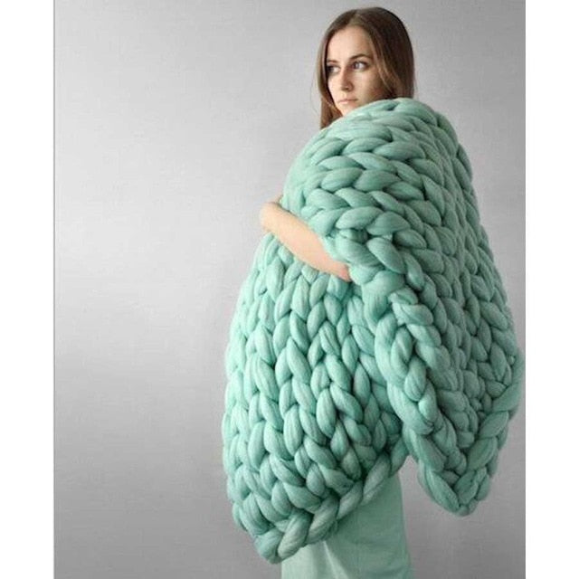 Chunky Knitted Wool Blanket / Throw