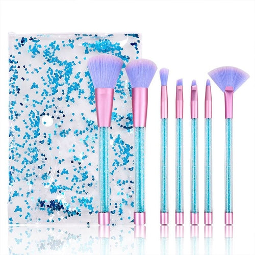 Makeup Brush Set with Case / Glitter / Multi-Color / 7 PC