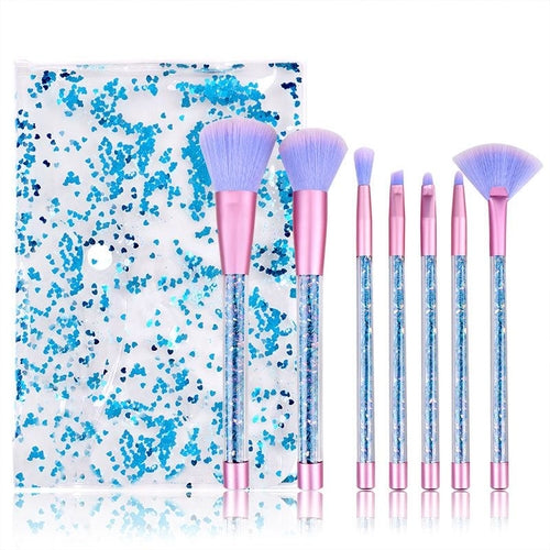 Makeup Brush Set with Case / Glitter / Multi-Color / 7 PC