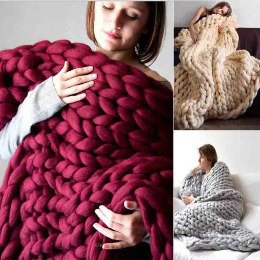 Chunky Knitted Wool Blanket / Throw