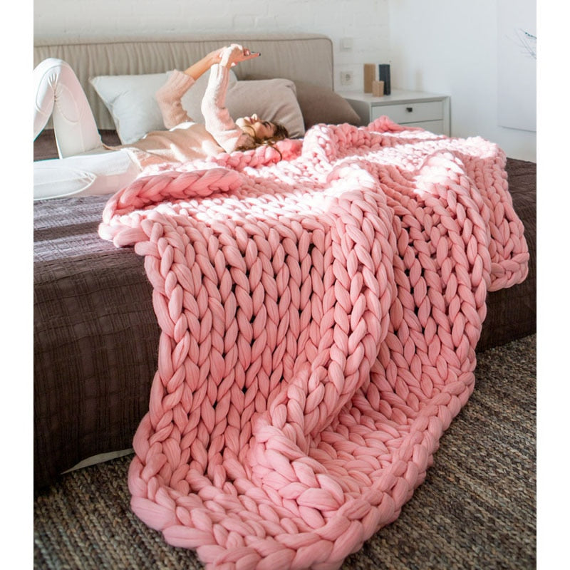 Chunky Knitted Wool Blanket / Throw