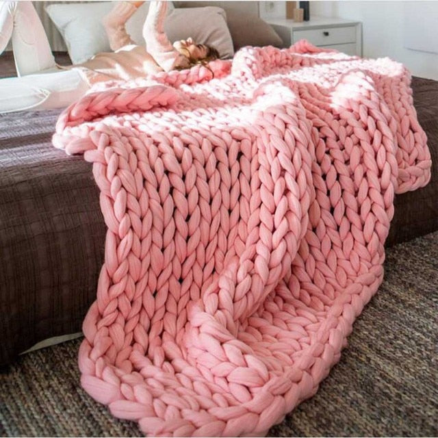 Chunky Knitted Wool Blanket / Throw