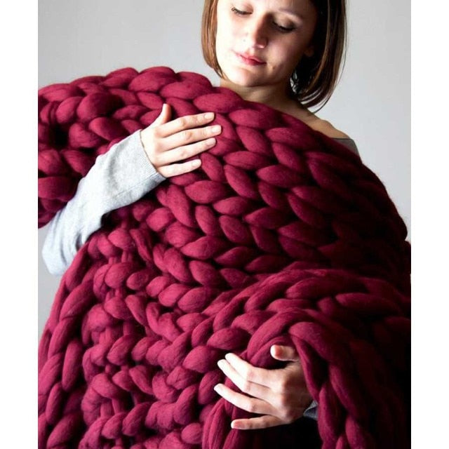 Chunky Knitted Wool Blanket / Throw